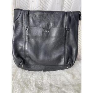 LODIS Kiera Black Pebbled Leather Travel Tote/Shoulder Bag W/ Luggage Zipper